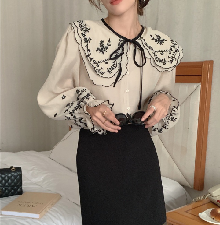 France style lapel Korean style embroidery sweet shirt
