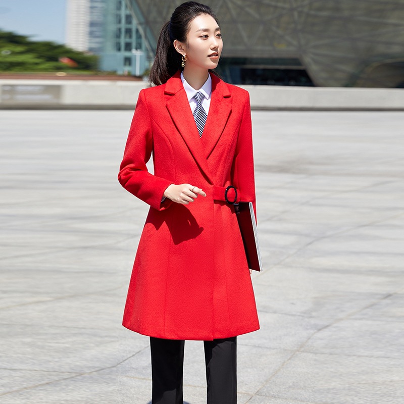 Thick woolen red overcoat big red long coat for women