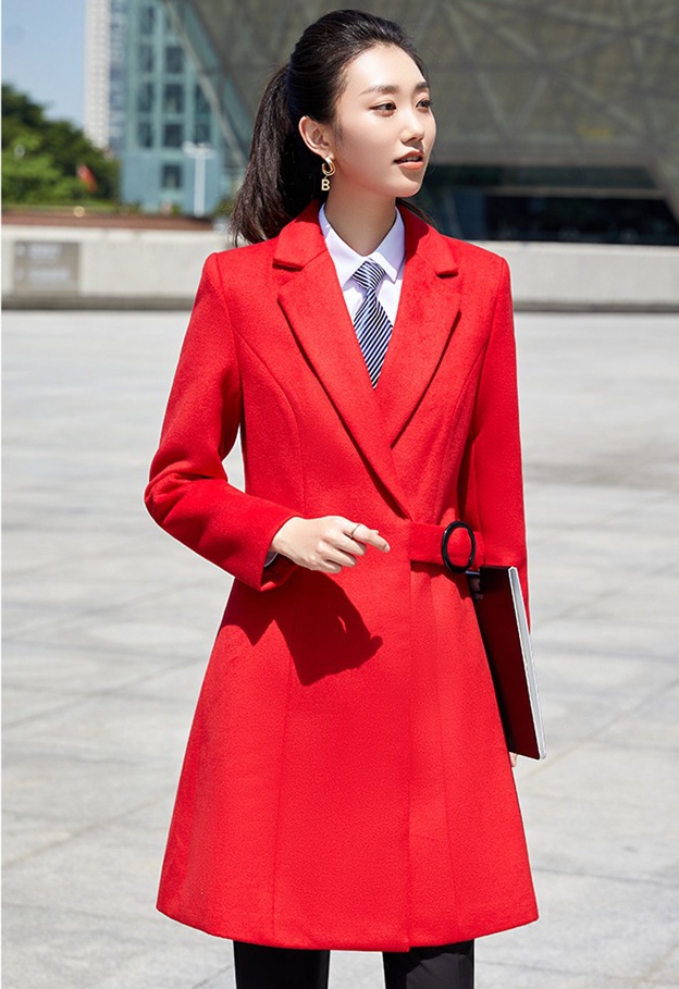 Thick woolen red overcoat big red long coat for women