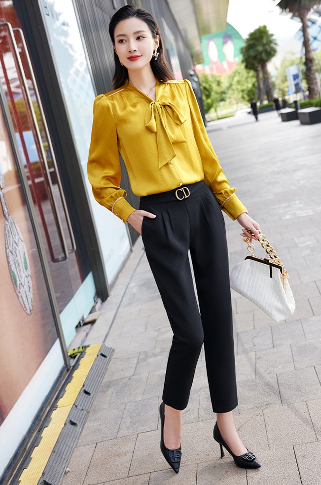 Multi buckles frenum business suit bow autumn shirt for women