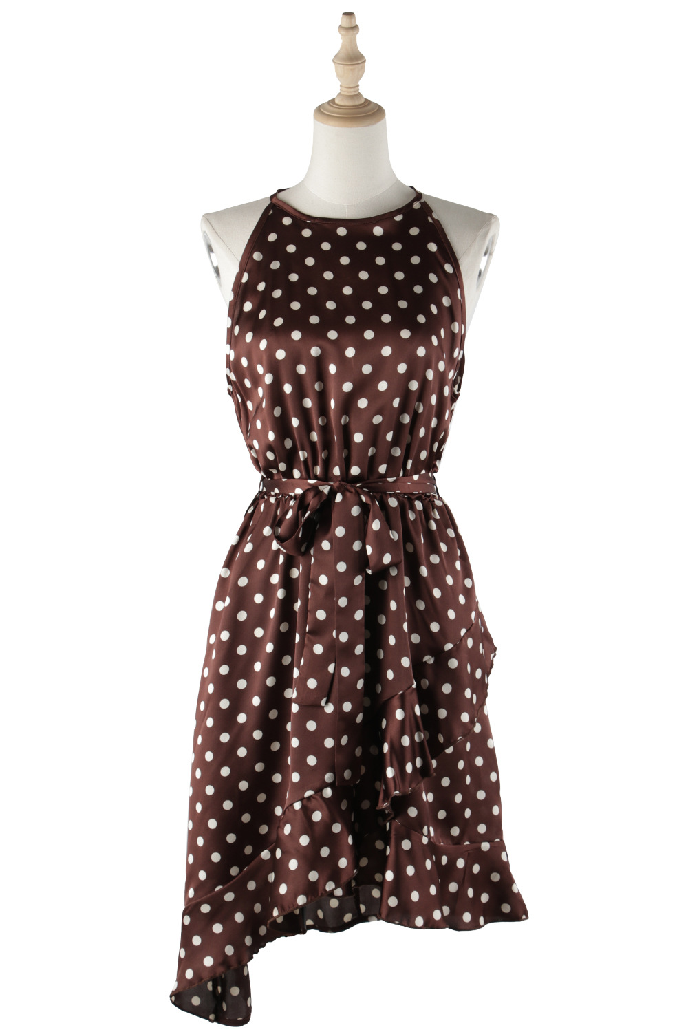 Polka dot sling European style pinched waist dress