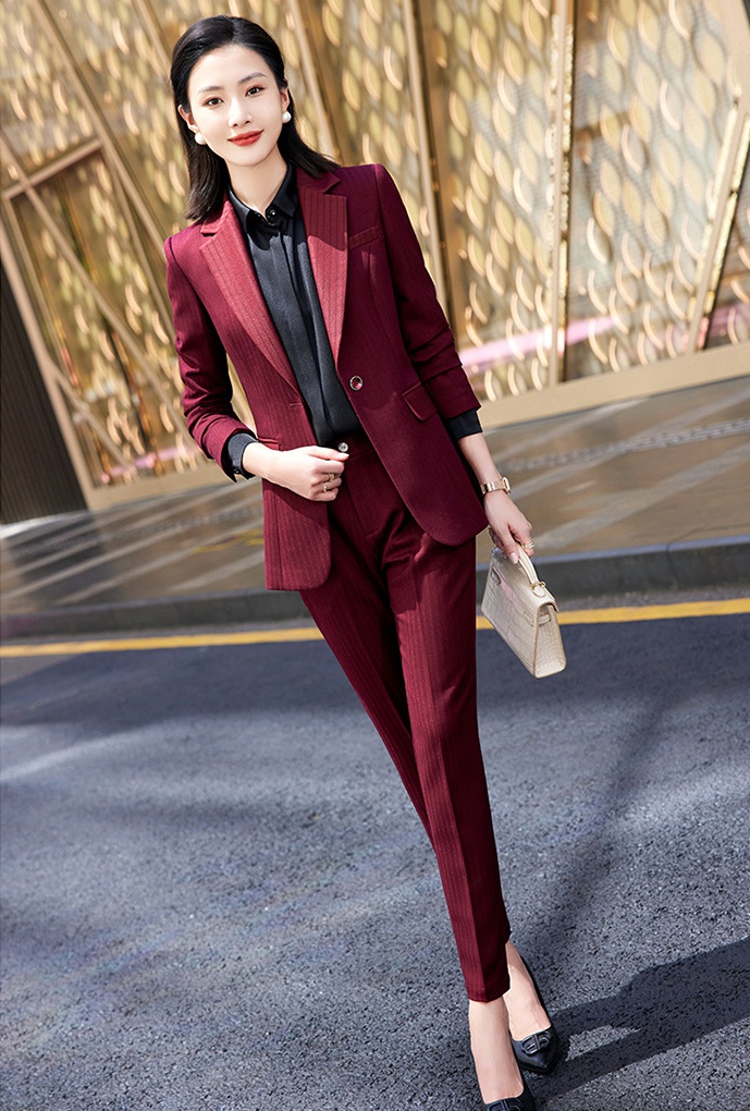 Temperament corsage stripe business suit 2pcs set for women