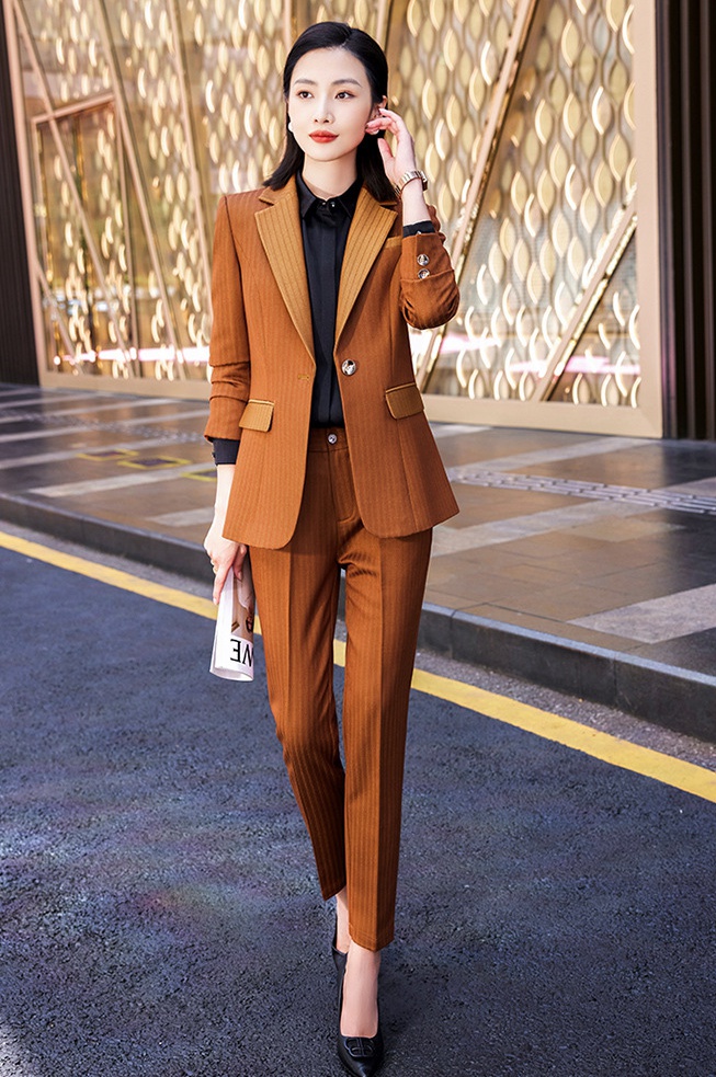 Temperament corsage stripe business suit 2pcs set for women