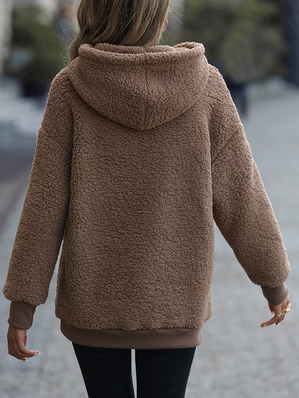Plus velvet European style pocket elmo hoodie for women