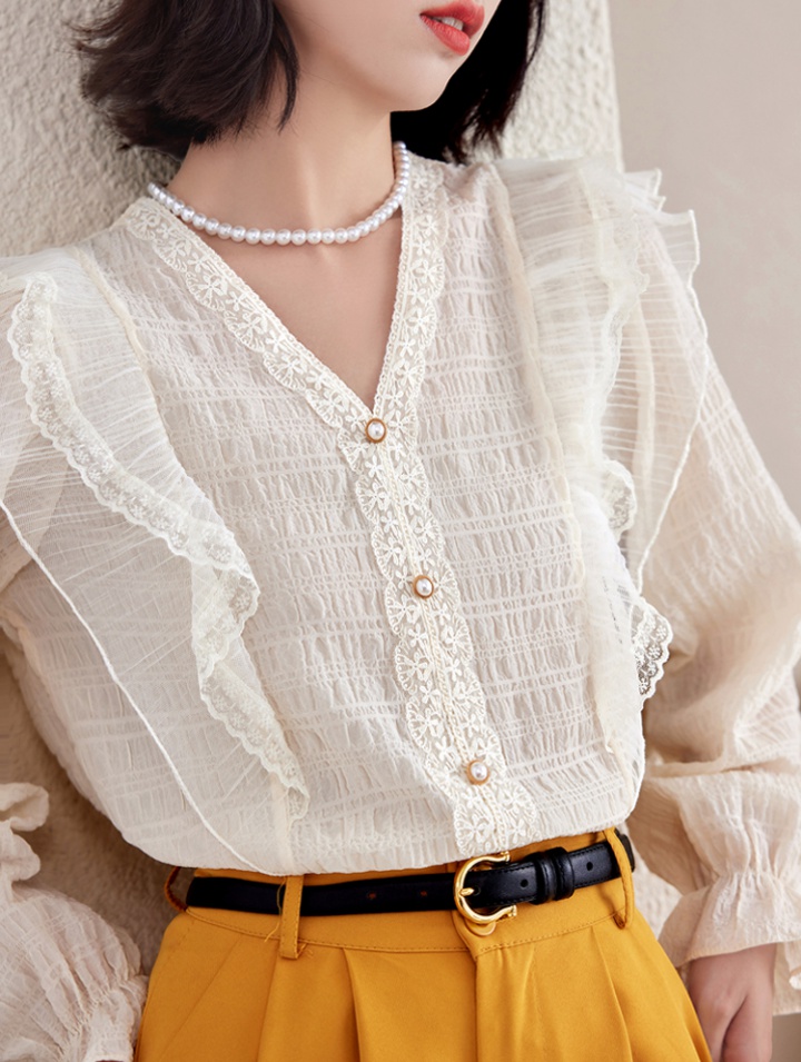 France style lotus leaf edges tops autumn shirt for women