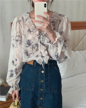 Tender pullover chiffon Korean style floral shirt