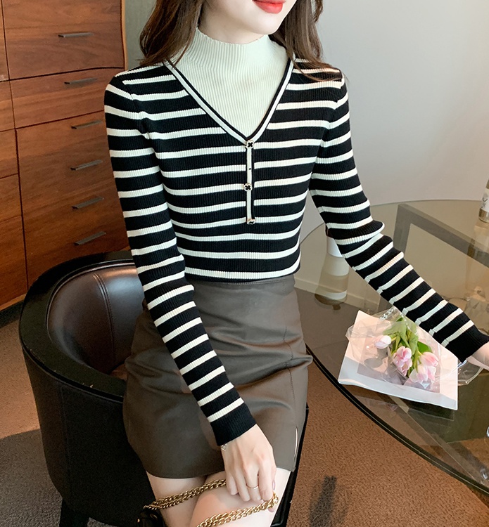 Mixed colors stripe pullover sweater for women