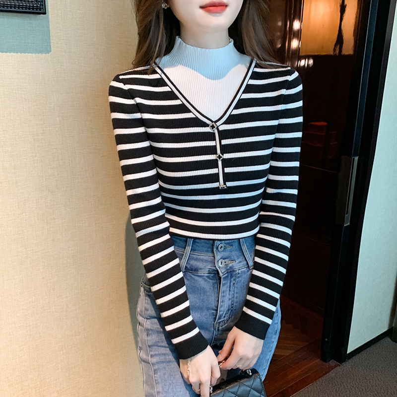Mixed colors stripe pullover sweater for women