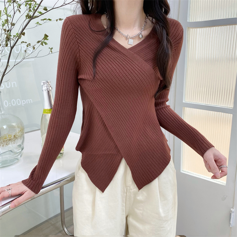 Knitted cross slim unique bottoming shirt