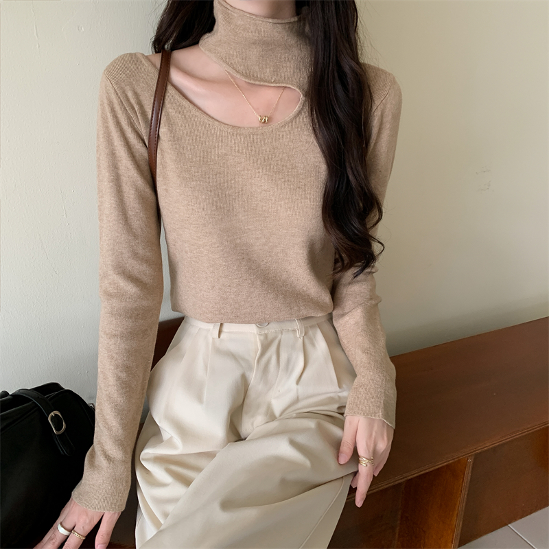 Unique autumn long sleeve halter knitted bottoming shirt