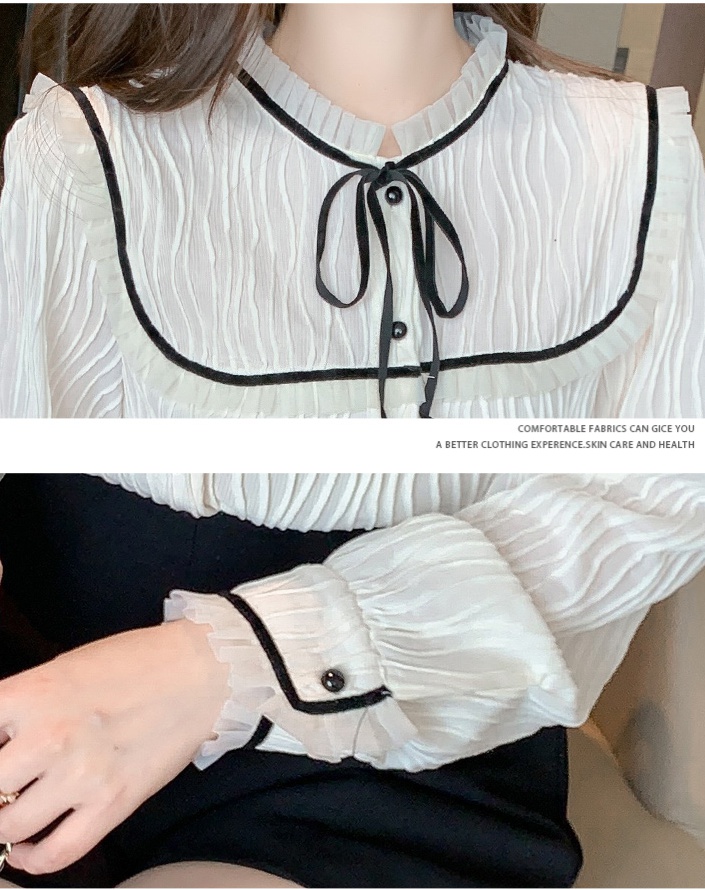 Bow shirt cstand collar chiffon shirt for women