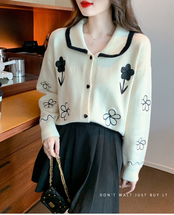 Doll collar cardigan autumn and winter coat for women