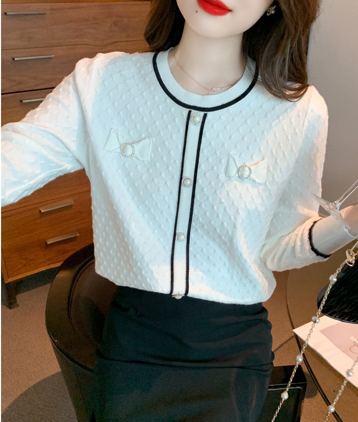 Western style bow bottoming shirt round neck long sleeve sweater
