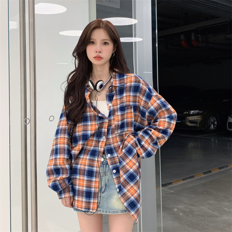 Loose autumn retro lazy Korean style long sleeve shirt for women