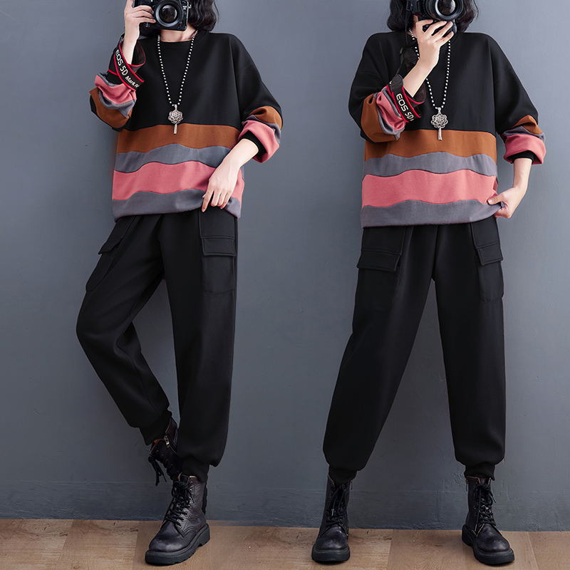 Loose fashion tops mixed colors harem pants 2pcs set