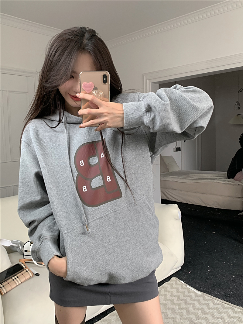 Hooded loose pullover tops winter letters hoodie for women