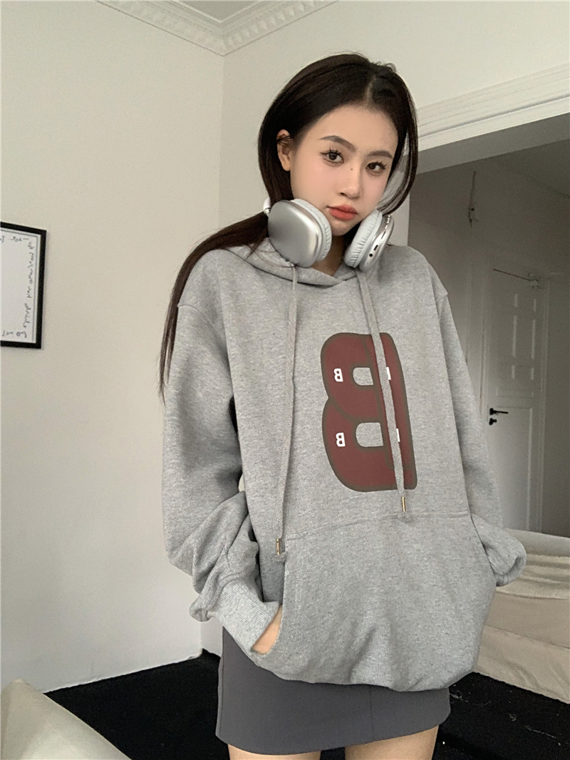 Hooded loose pullover tops winter letters hoodie for women