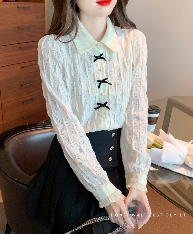 Long sleeve chiffon shirt bow small shirt for women