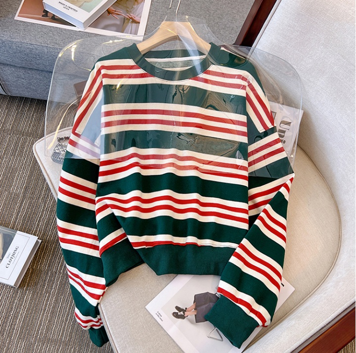 Round neck long sleeve T-shirt stripe hoodie for women