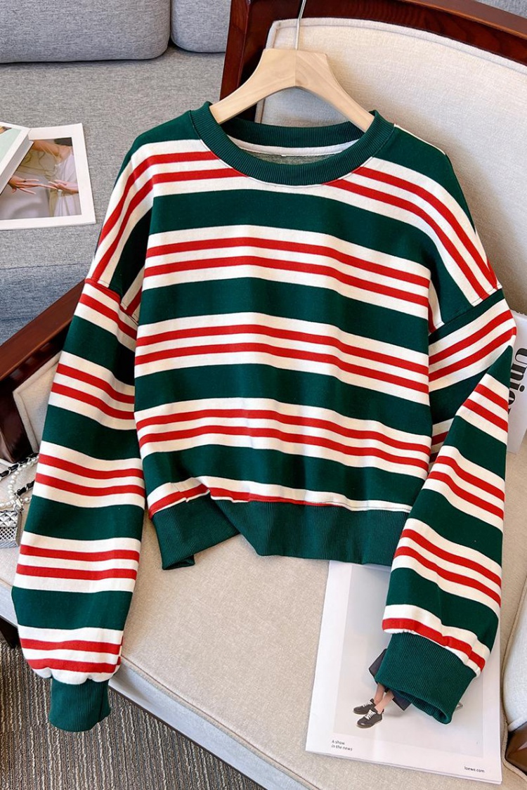 Round neck long sleeve T-shirt stripe hoodie for women