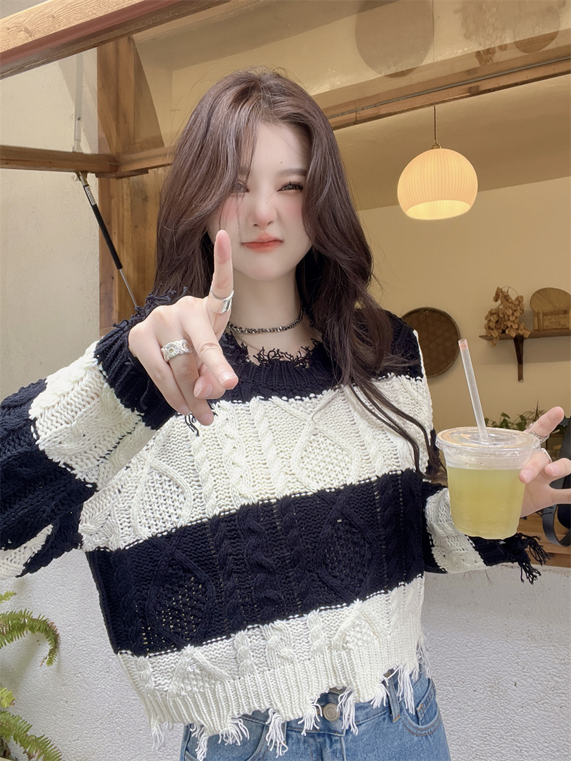 Fashion round neck Korean style short sweater for women