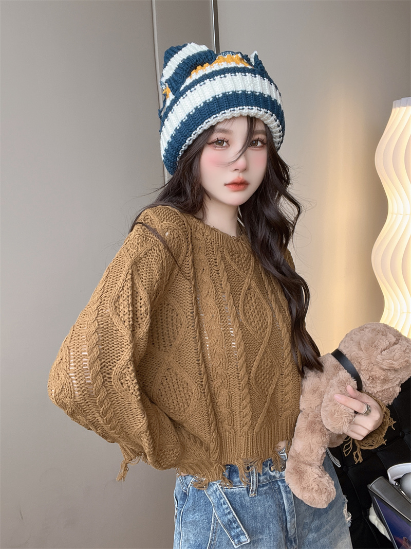 Fashion round neck Korean style short sweater for women