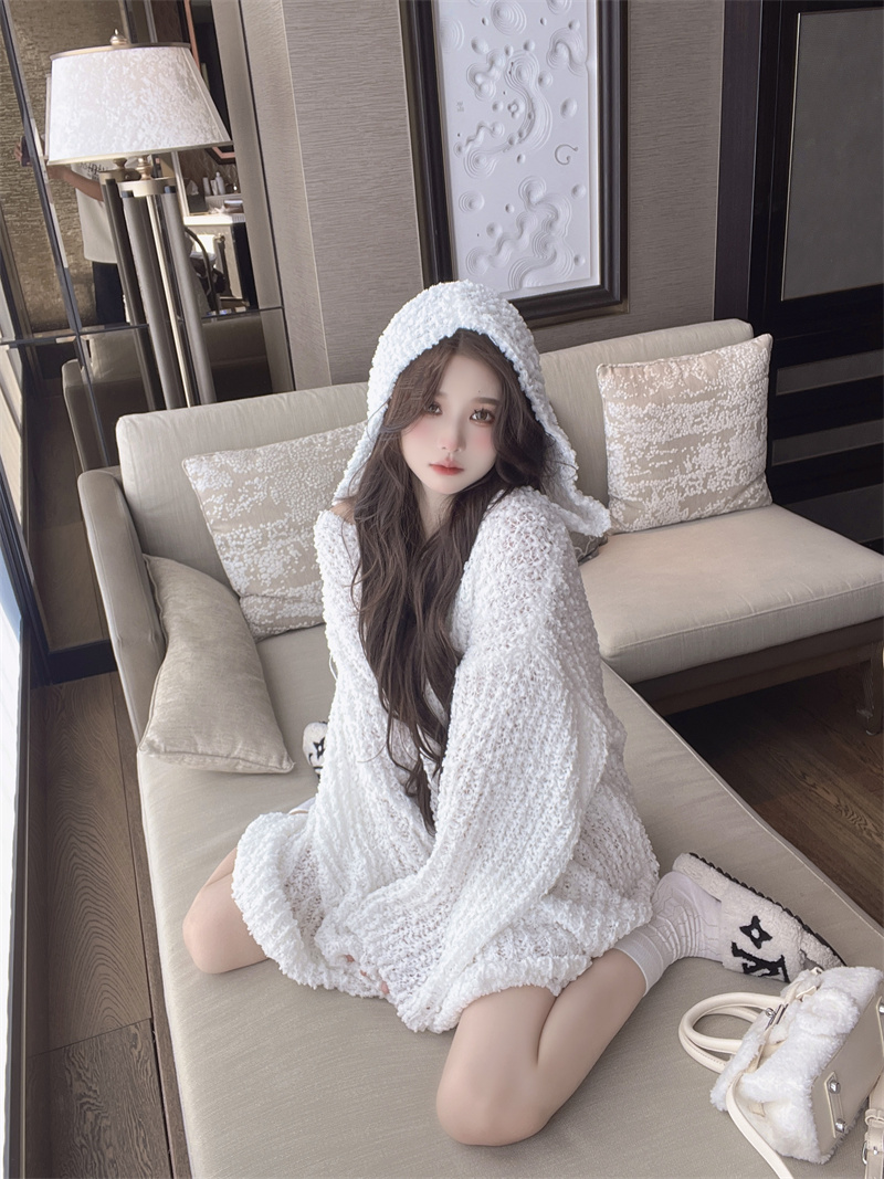 Loose lazy sweater hooded dress for women