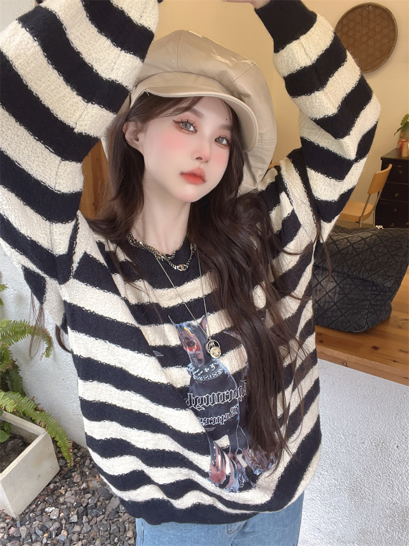 Loose knitted tops mixed colors sweater for women