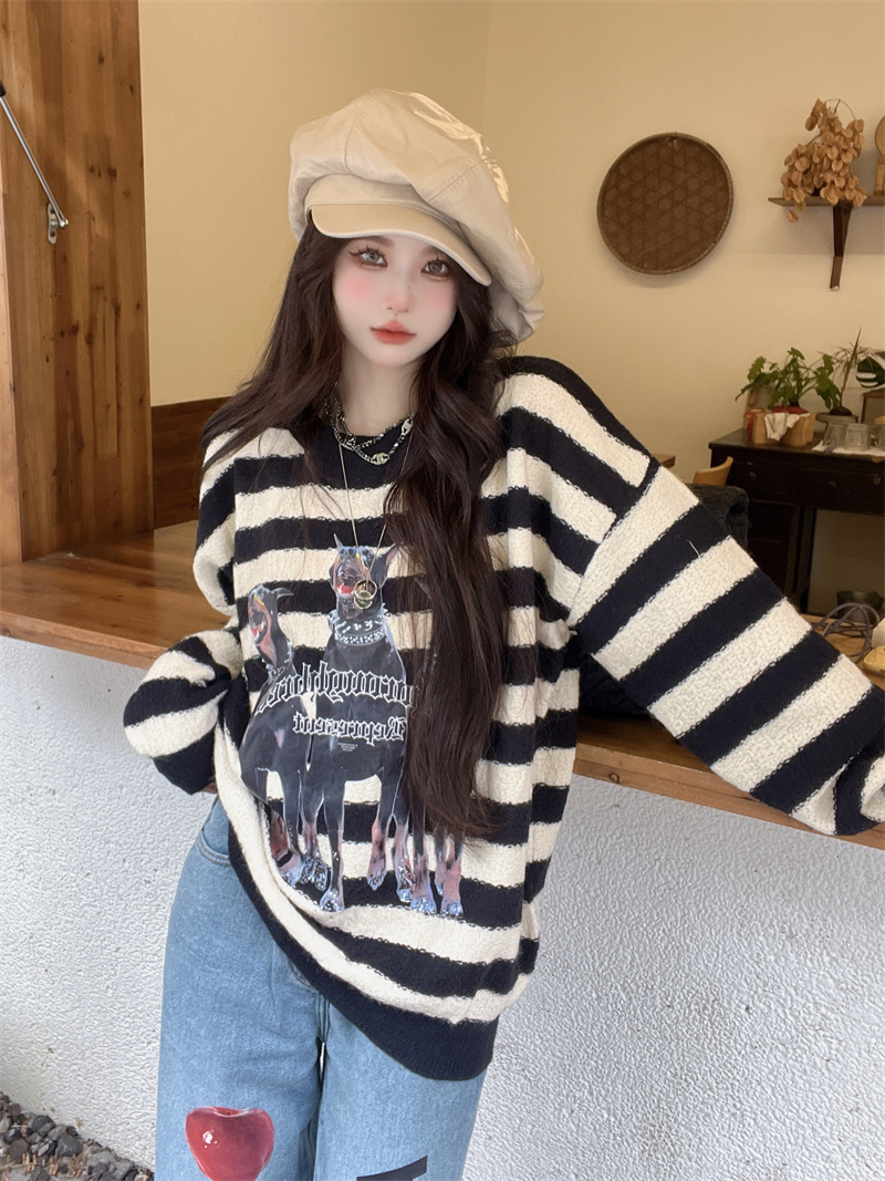 Loose knitted tops mixed colors sweater for women