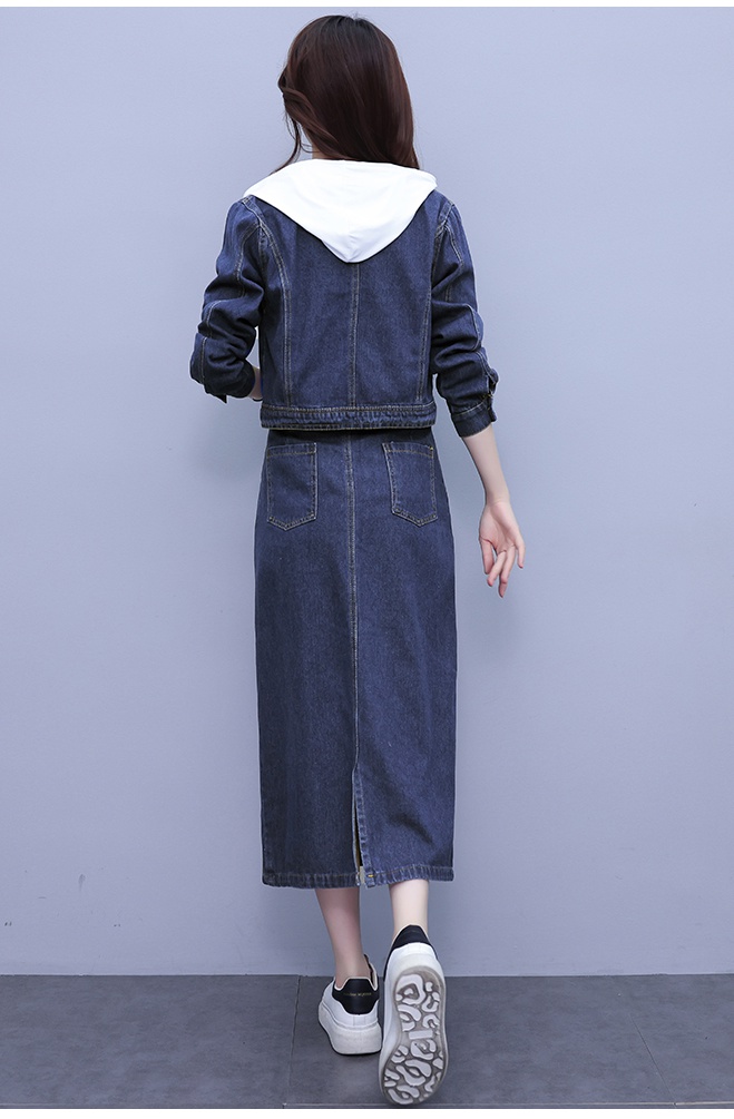 Western style dress autumn denim skirt 2pcs set for women