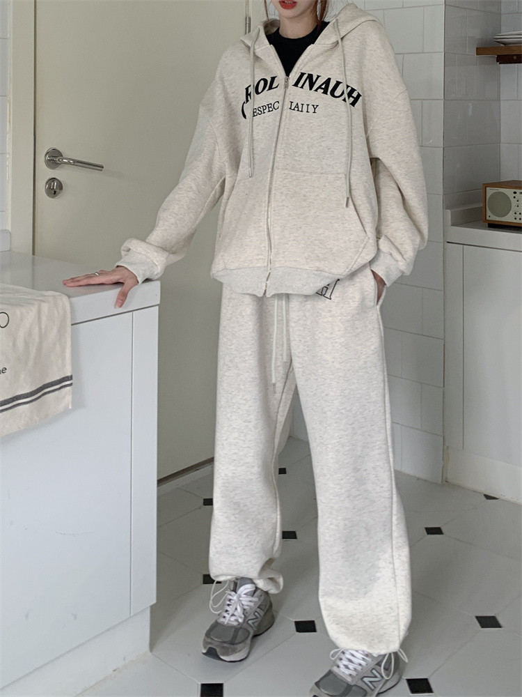 Letters Casual embroidery sports hoodie 2pcs set