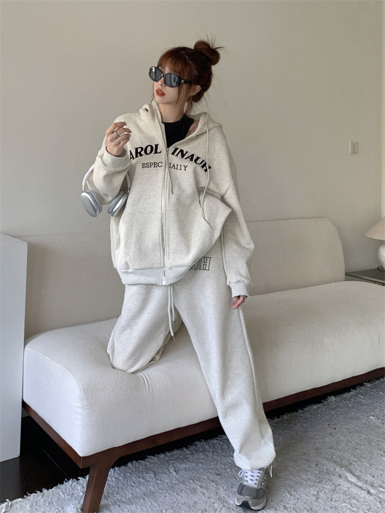 Letters Casual embroidery sports hoodie 2pcs set
