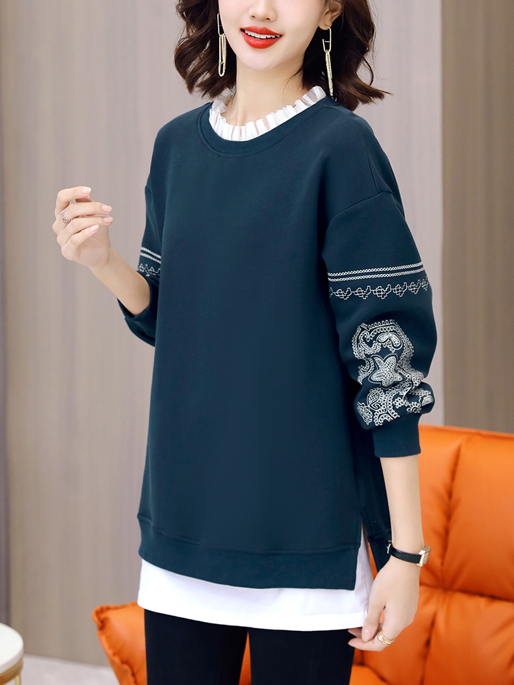 Embroidered large yard hoodie loose coat for women