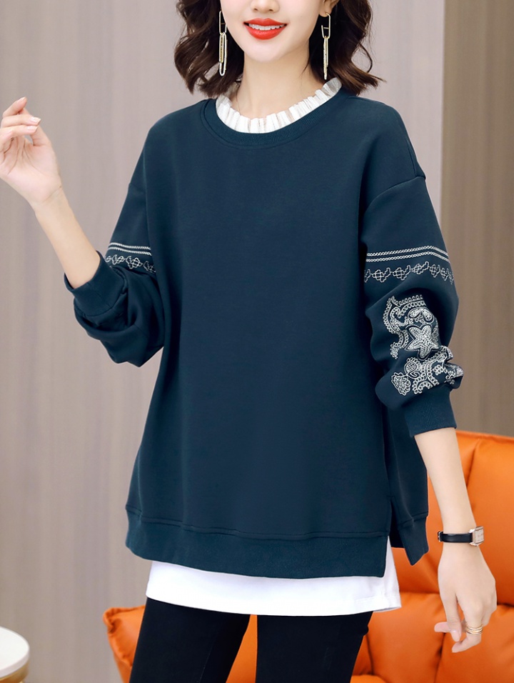 Embroidered large yard hoodie loose coat for women