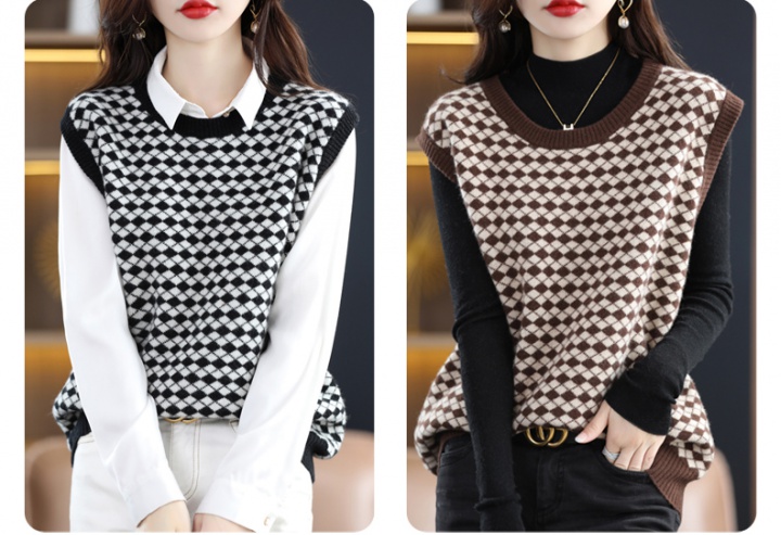 Wool knitted vest round neck shirts for women