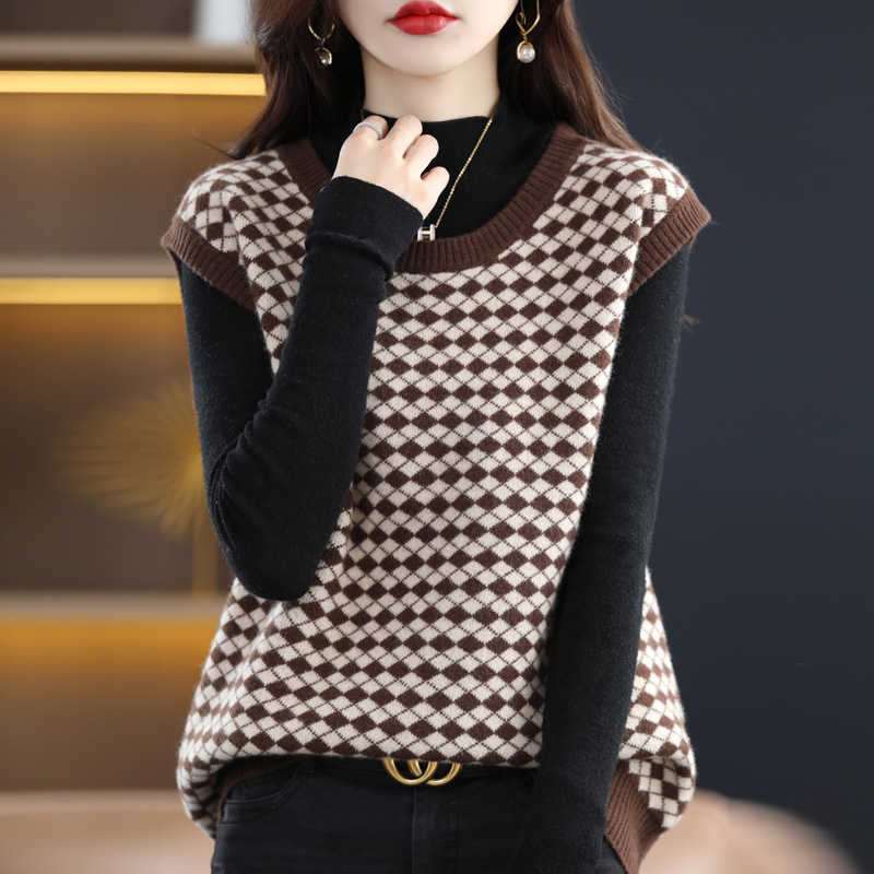 Wool knitted vest round neck shirts for women