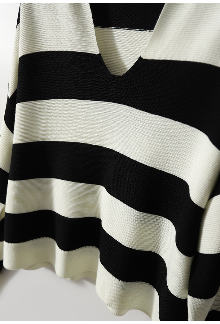 Lapel wool lazy unique retro stripe knitted light tops