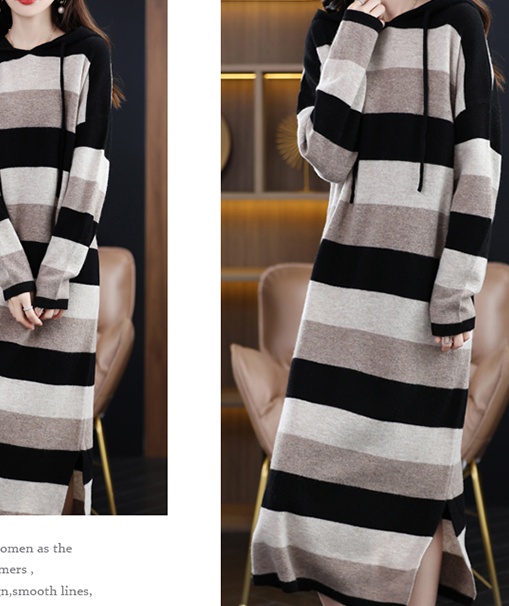 Knitted bottoming shirts stripe long sweater dress