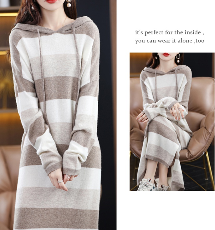 Knitted bottoming shirts stripe long sweater dress