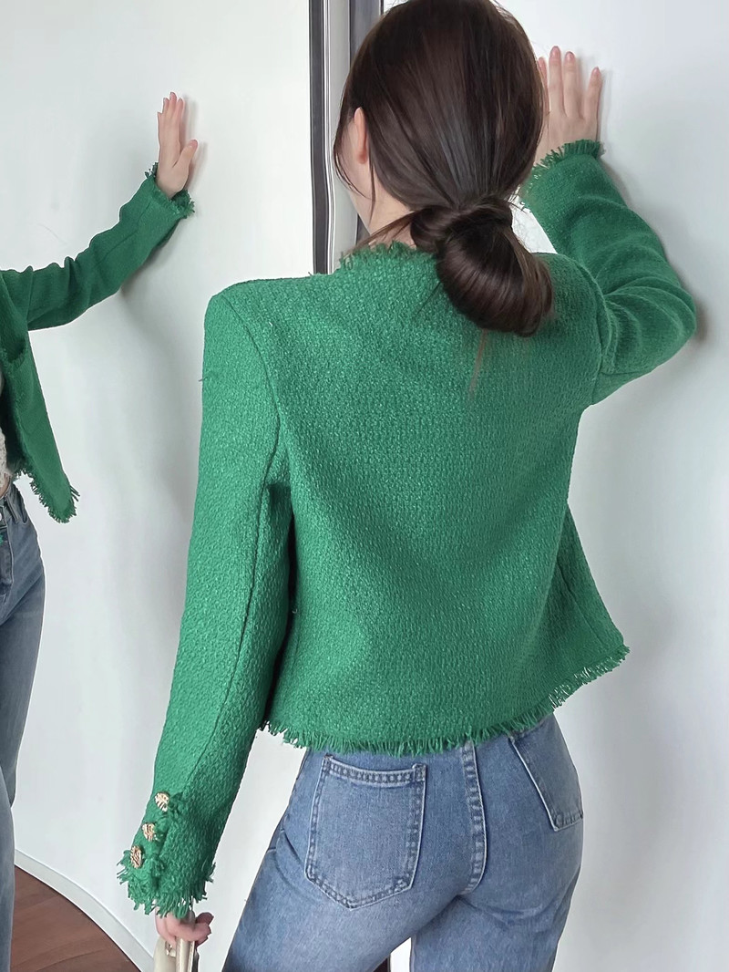 Unique green coat fashion and elegant short tops for women