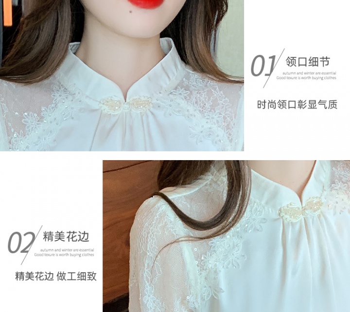 Cstand collar autumn shirt lace small shirt for women