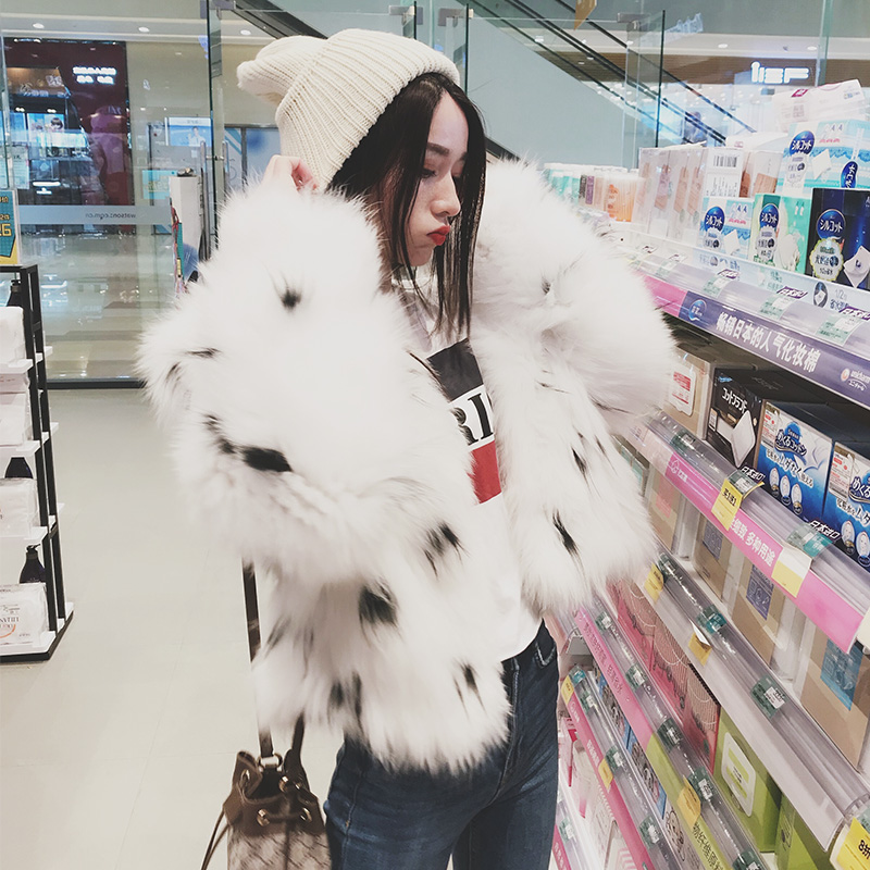 Korean style fox fur winter coat white short fur coat for women