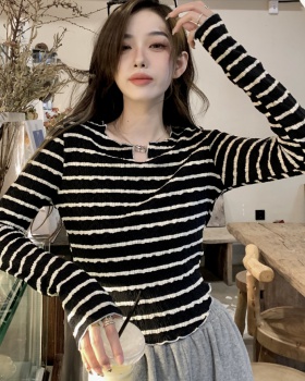 All-match stripe knitted autumn slim tops for women