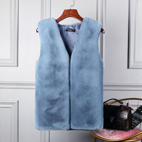 Slim autumn and winter long vest elmo rabbit fur coat
