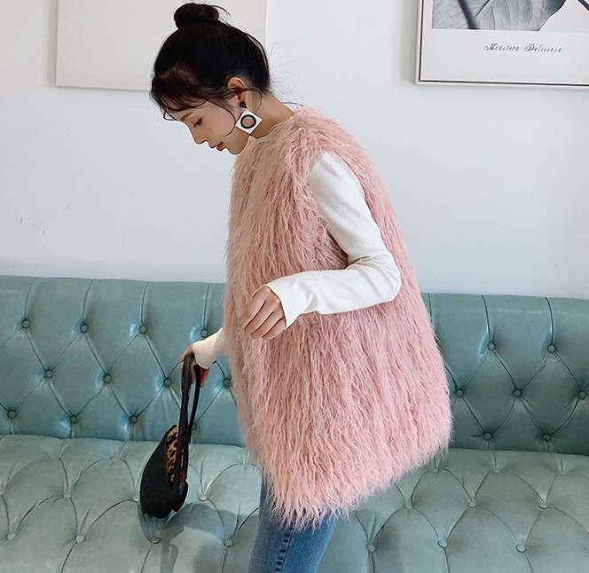 Long Korean style waistcoat lambs wool vest for women