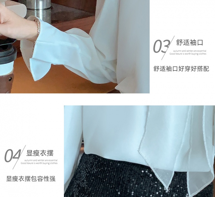 Bow temperament chiffon shirt long sleeve shirt for women