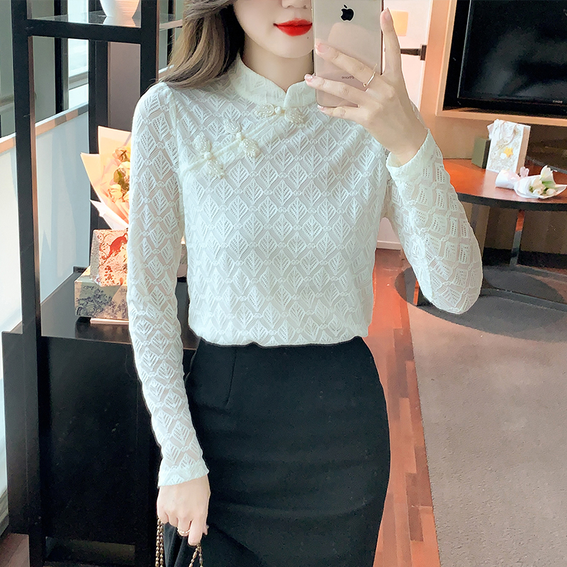 Bow autumn tops lace slim small shirt for women