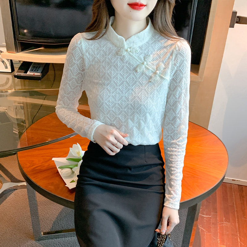 Bow autumn tops lace slim small shirt for women