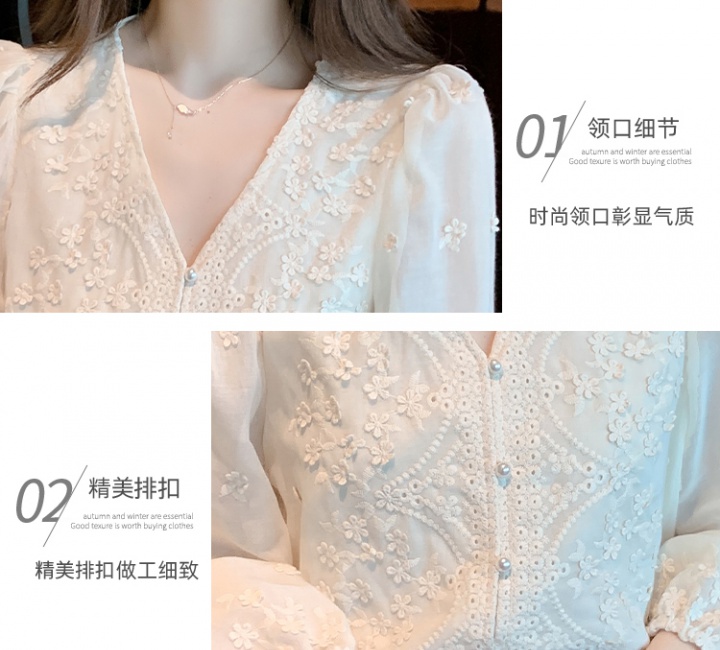 V-neck fashion floral tops temperament lantern sleeve shirt