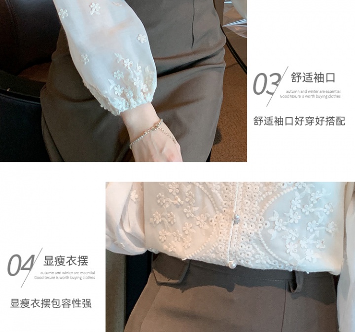 V-neck fashion floral tops temperament lantern sleeve shirt
